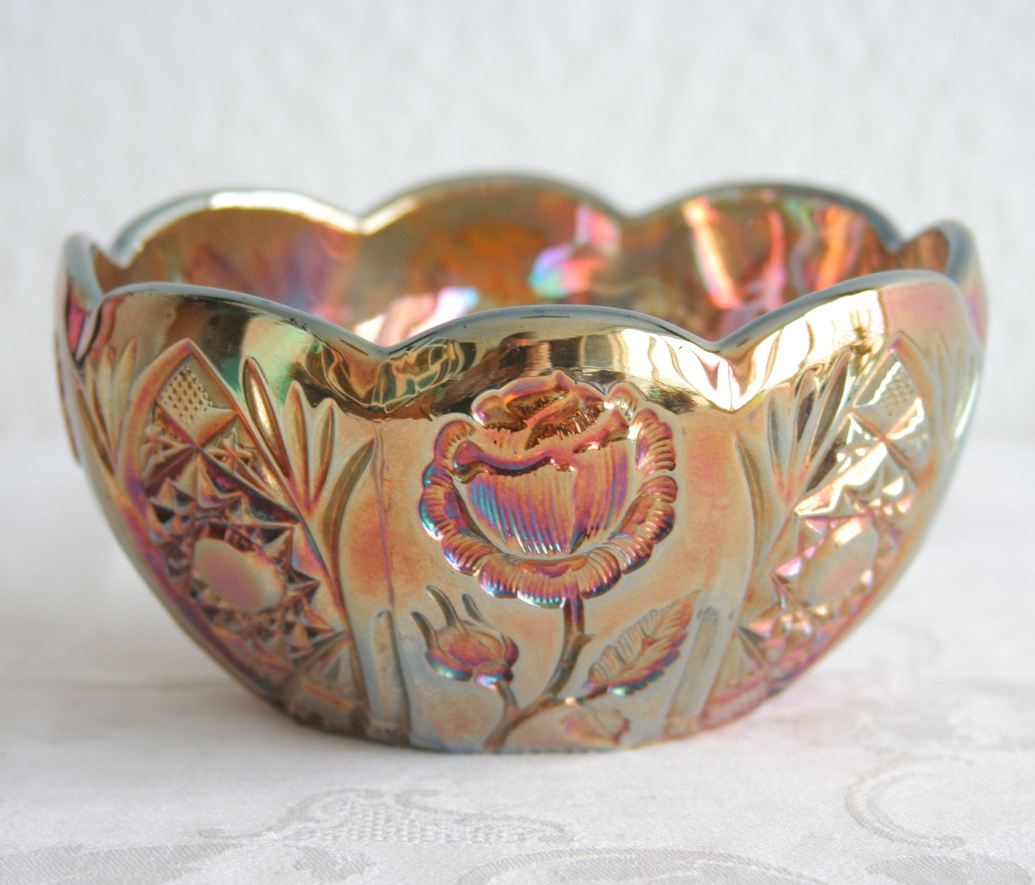BROCKWITZ Carnival Glass Blue ROSE GARDEN Bowl Rosebowl Mollaris.com