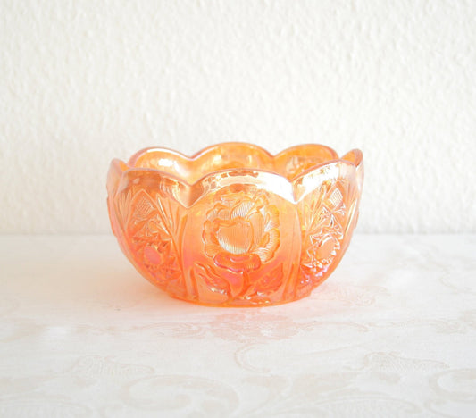 BROCKWITZ Carnival Glass Marigold ROSE GARDEN Bowl Rosebowl Mollaris.com