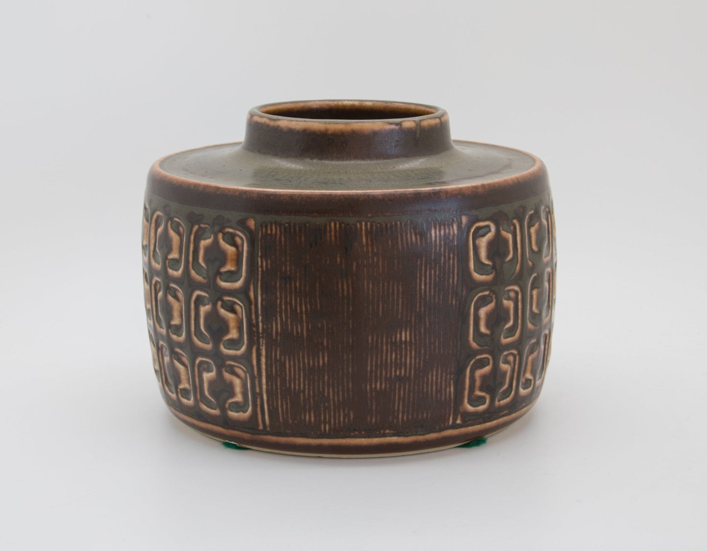 Bing & Grøndahl VALDEMAR PETERSEN Geometric Decorated Brown Glazed Stoneware Vase Mollaris.com