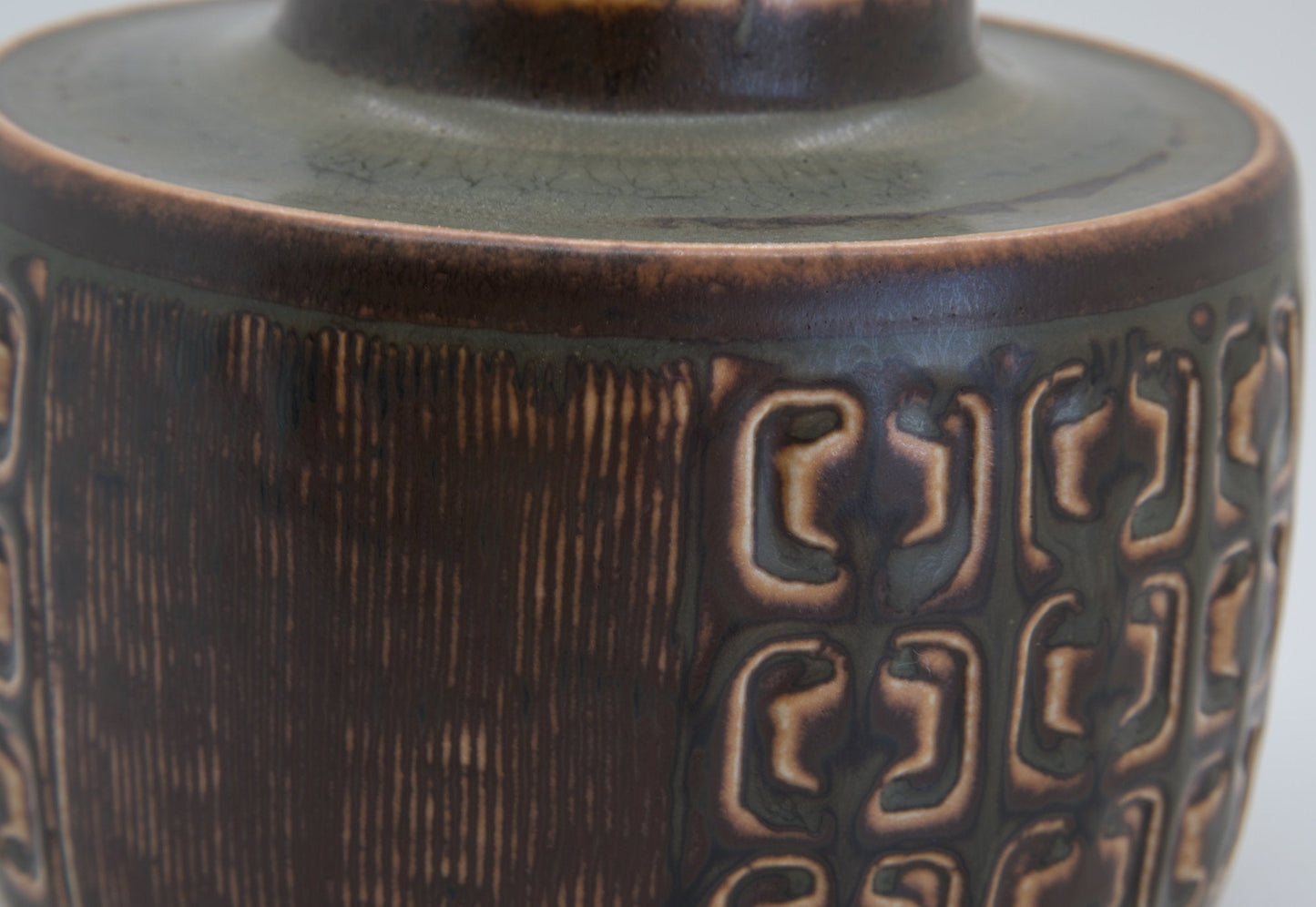 Bing & Grøndahl VALDEMAR PETERSEN Geometric Decorated Brown Glazed Stoneware Vase Mollaris.com