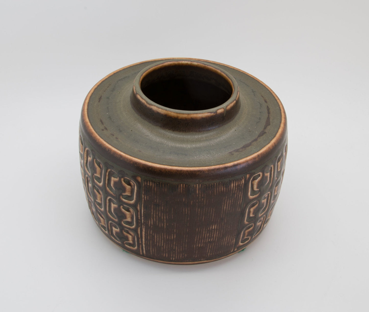 Bing & Grøndahl VALDEMAR PETERSEN Geometric Decorated Brown Glazed Stoneware Vase Mollaris.com