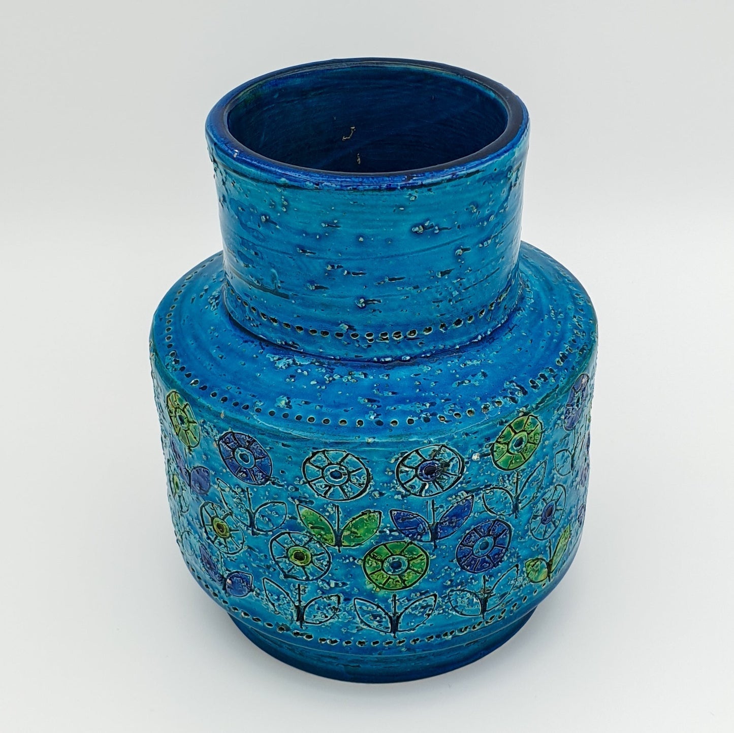 Bitossi ALDO LONDI Blue Modernist Flower Pattern Ceramic Vase Mollaris.com