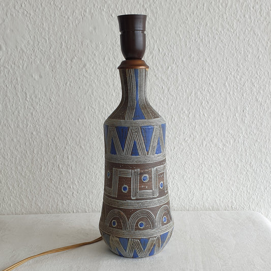 FRATELLI FANCIULLACCI Geometric Pattern Brown Blue Glazed Ceramic Table Lamp Mollaris.com