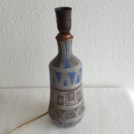 FRATELLI FANCIULLACCI Geometric Pattern Brown Blue Glazed Ceramic Table Lamp Mollaris.com