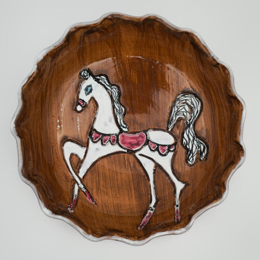 FRATELLI FANCIULLACCI Horse Sgrafitto Decorated Ruffled Rim Ceramic Bowl Mollaris.com