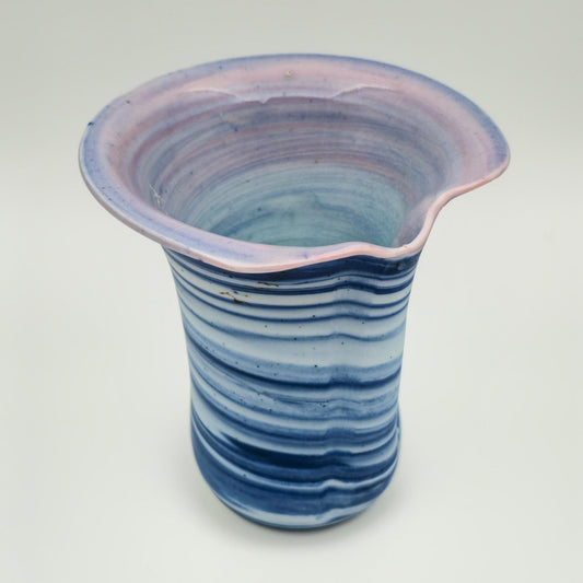 GERDA ØSTERGAARD Blue White Pink Ring-Glazed Stoneware Vase Mollaris.com