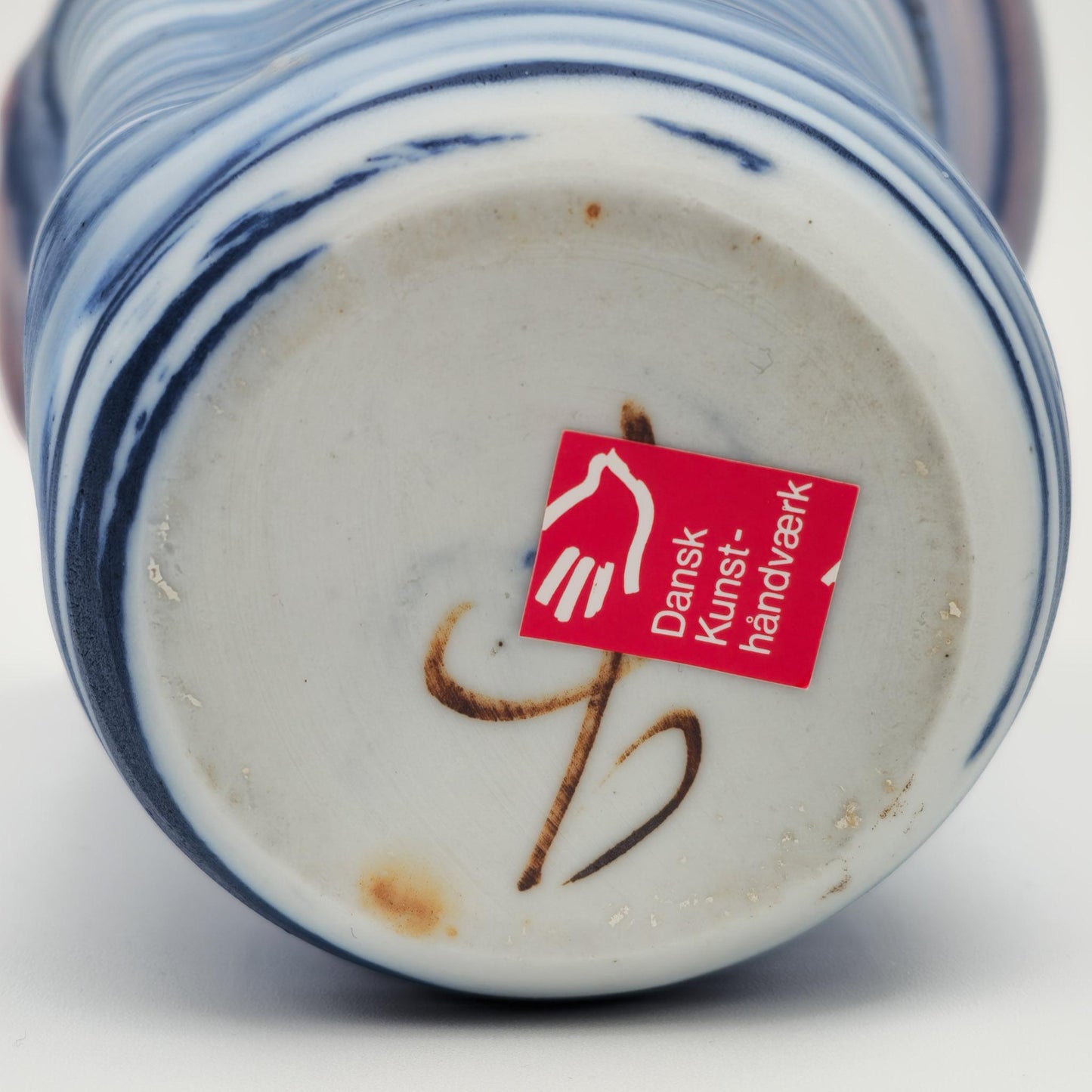 GERDA ØSTERGAARD Blue White Pink Ring-Glazed Stoneware Vase Mollaris.com