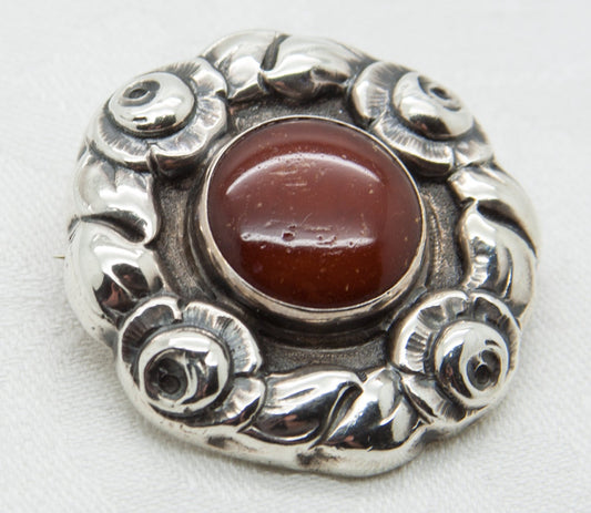 GRANN & LAGLYE Art Nouveau Amber Cabochon Solid Silver Brooch (830S) Mollaris.com