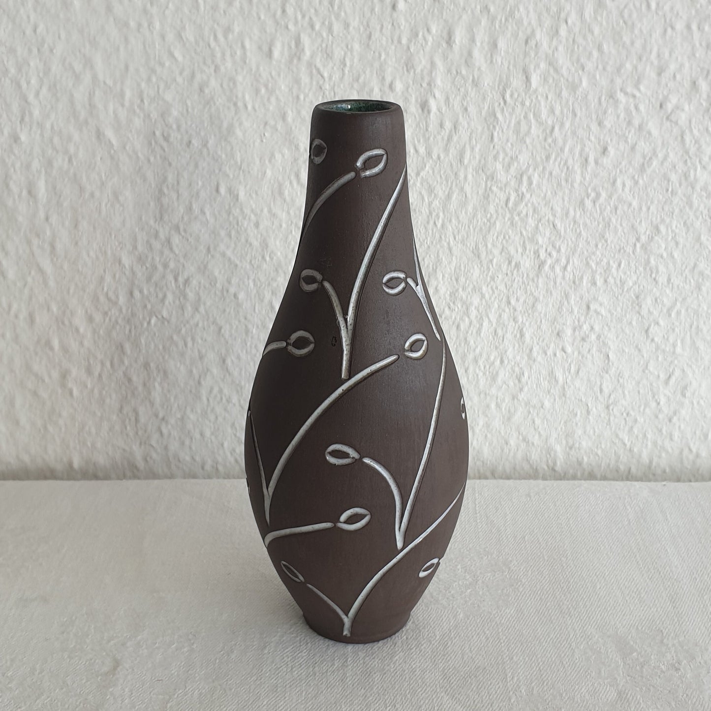 HELGE ØSTERBERG Small Sgrafitto Wines and Flowers White Glazed Stoneware Vase Mollaris.com