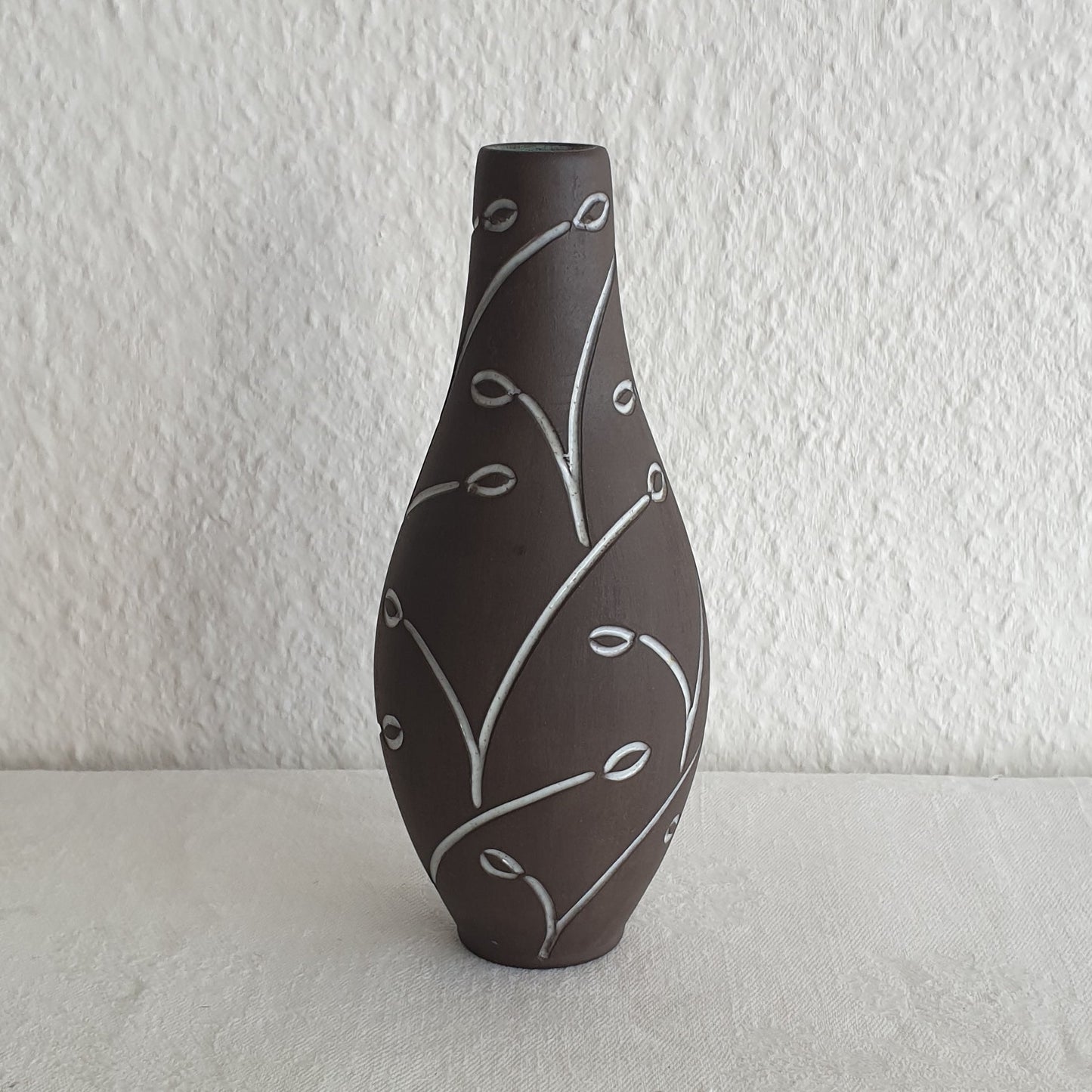 HELGE ØSTERBERG Small Sgrafitto Wines and Flowers White Glazed Stoneware Vase Mollaris.com