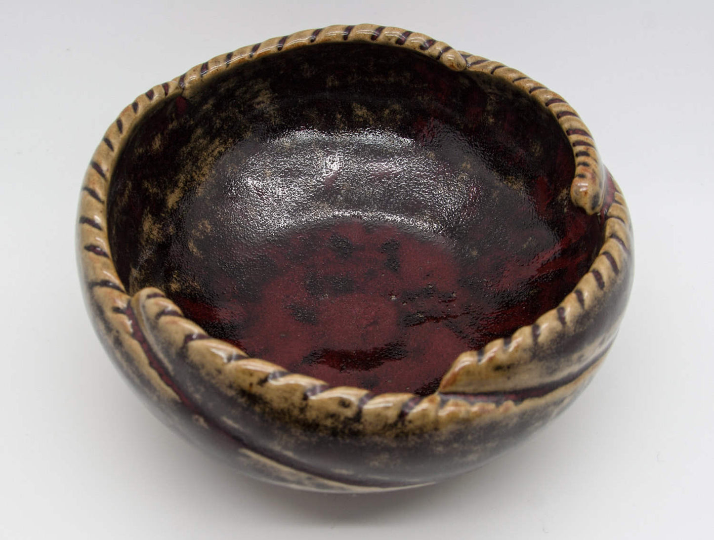 HENNING NILSSON Höganäs Oxblood Glazed Riffled Rim Stoneware Bowl Mollaris.com