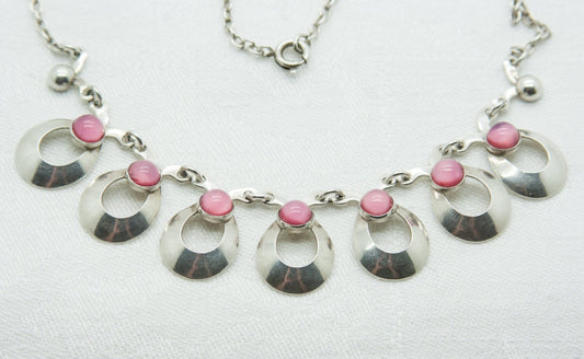 HERMANN SIERSBØL Modernist Pink Cabochon Solid Sterling Silver Necklace (925S) Mollaris.com