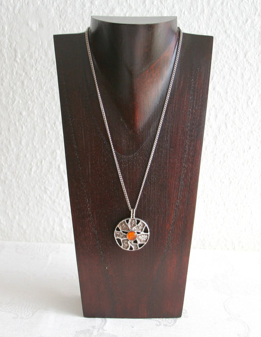 HERMANN SIERSBØL Modernist Amber Cabochon Solid Sterling Silver Necklace Pendant (925S) Mollaris.com