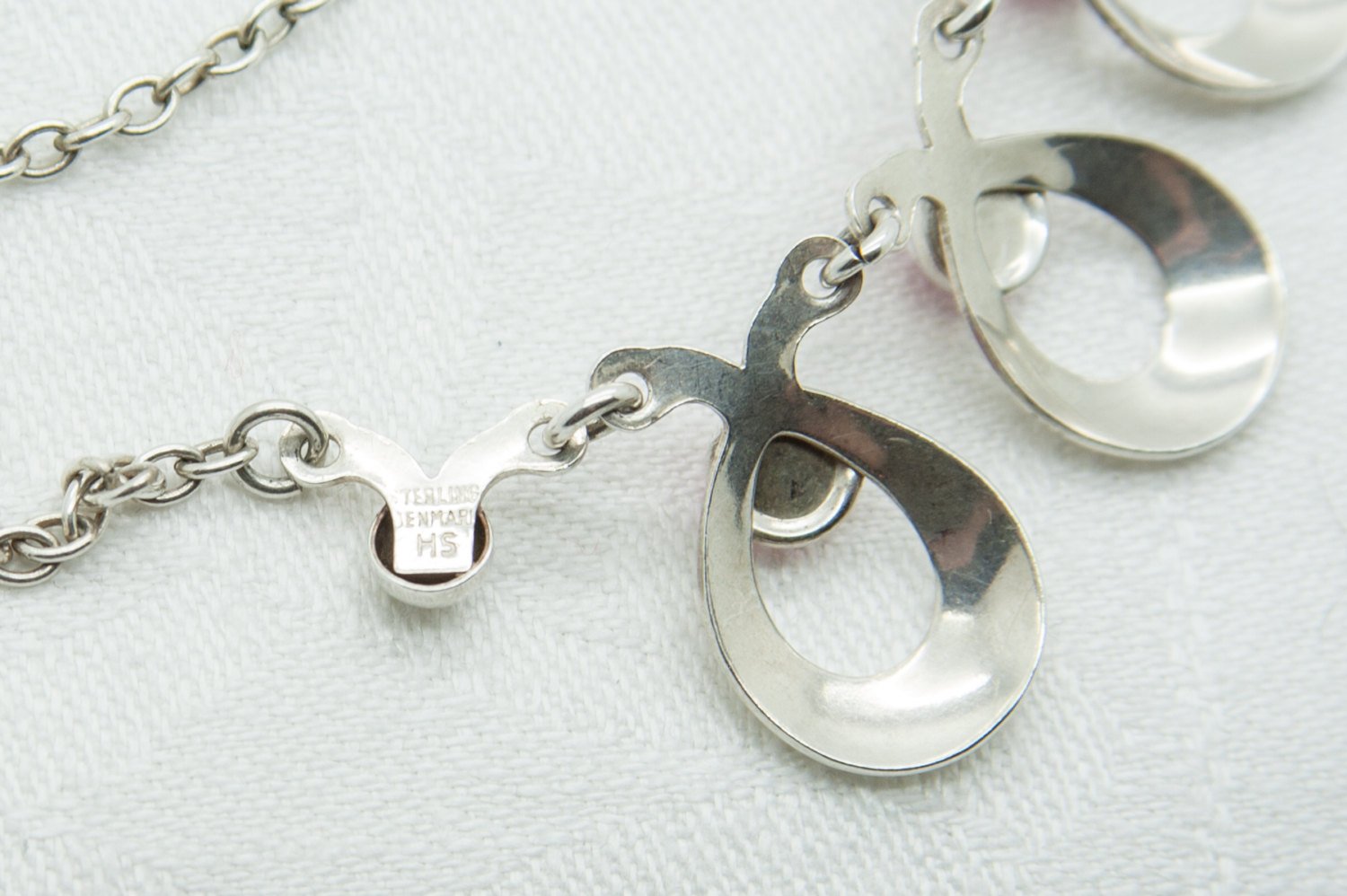 HERMANN SIERSBØL Modernist Pink Cabochon Solid Sterling Silver Necklace (925S) Mollaris.com 