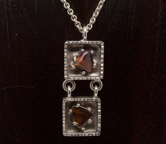 JØRGEN JENSEN Modernist Brutalist Silvered Pewter Tigers Eye Pendant Necklace Mollaris.com