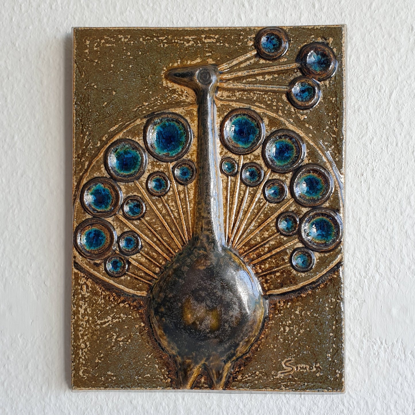 JOSEPH SIMON Søholm Peacock Stoneware Wall Plaque Mollaris.com