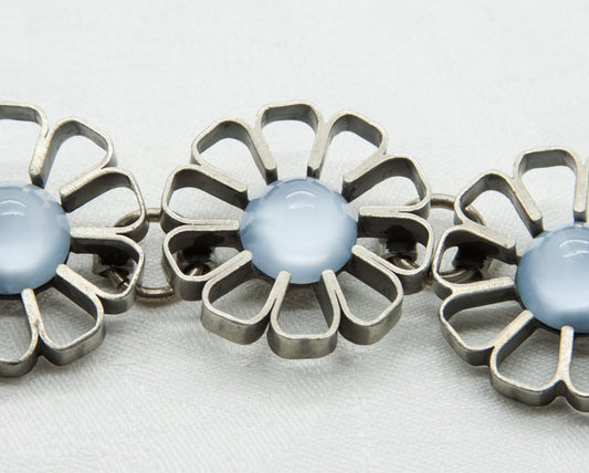 KEA Modernist Abstract Flower Cabochon Pewter Bracelet Mollaris.com