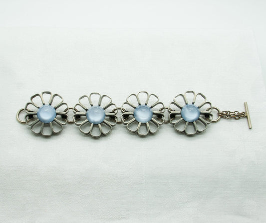 KEA Modernist Abstract Flower Cabochon Pewter Bracelet Mollaris.com