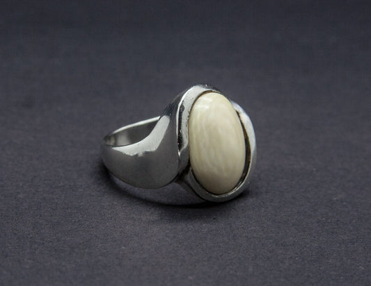 NIELS ERIK FROM Modernist Faux Ivory Cabochon Solid Sterling Silver Ring (925S) Mollaris.com