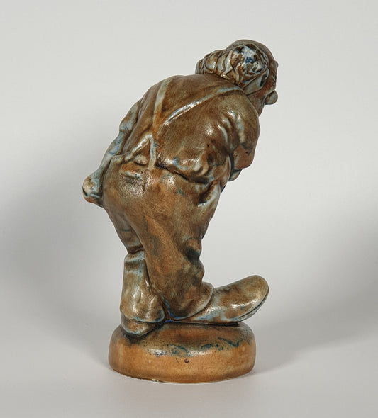 POUL HAUCH CARLSEN Brown Glazed Clown (Charlie Rivel) Stoneware Sculpture Mollaris.com