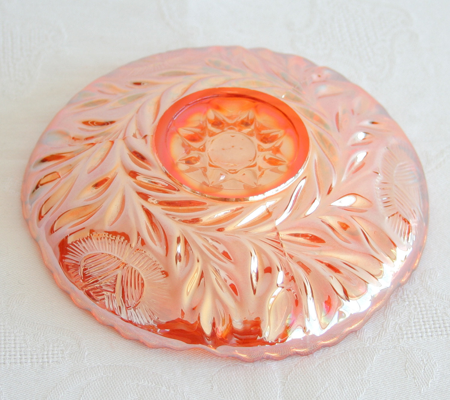 RIIHIMÄKI Carnival Glass Marigold GRAND THISTLE Small Chop Plate Mollaris.com