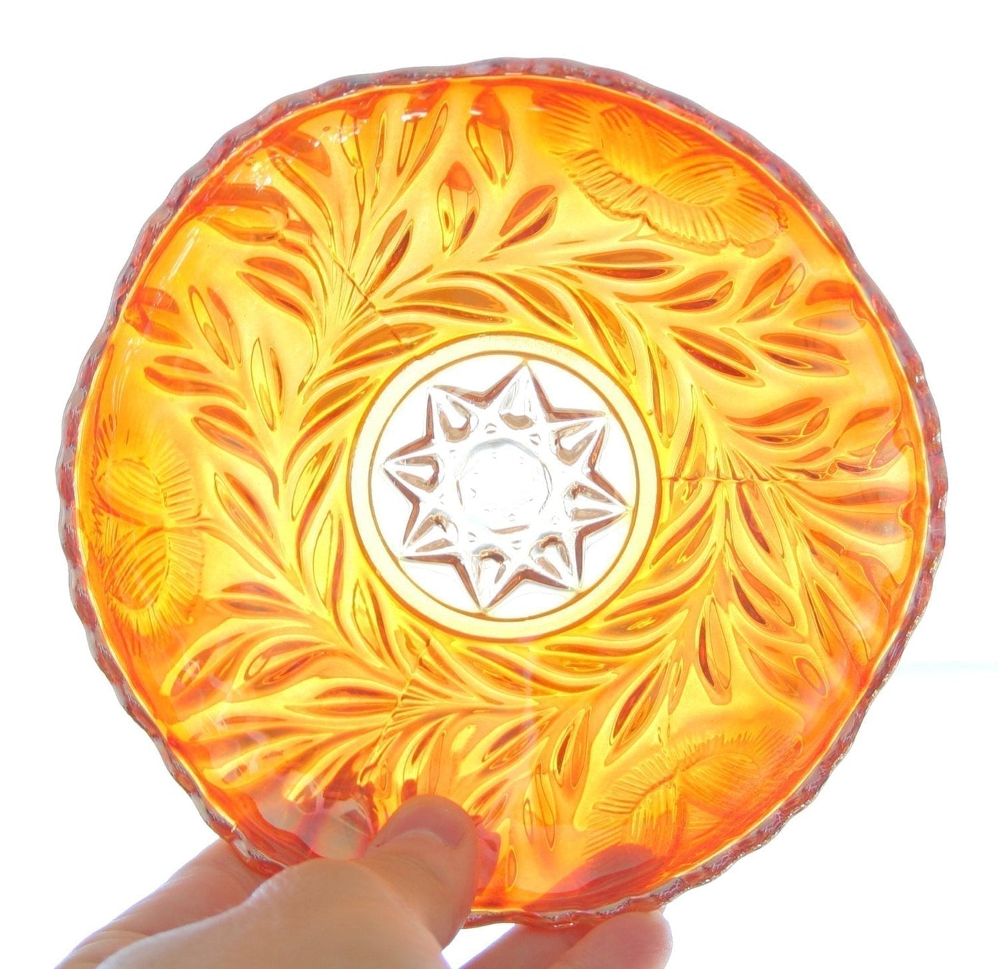 RIIHIMÄKI Carnival Glass Marigold GRAND THISTLE Small Chop Plate Mollaris.com
