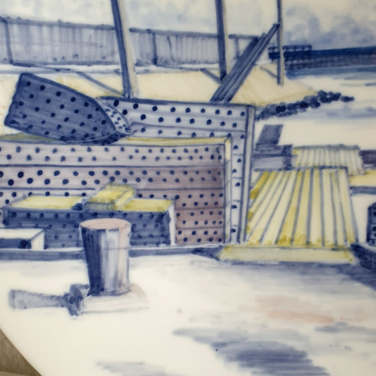 Royal Copenhagen LARS SWANE Sæby Harbour Unique Art Landscape Porcelain Bowl Mollaris.com