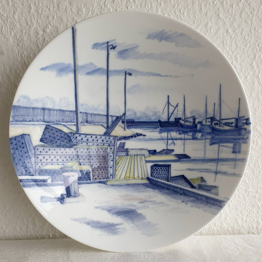 Royal Copenhagen LARS SWANE Sæby Harbour Unique Art Landscape Porcelain Bowl Mollaris.com