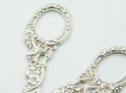 Victorian 19thC. Grapes Foliage & Birds Solid Silver (830S) Grape Scissors Mollaris.com