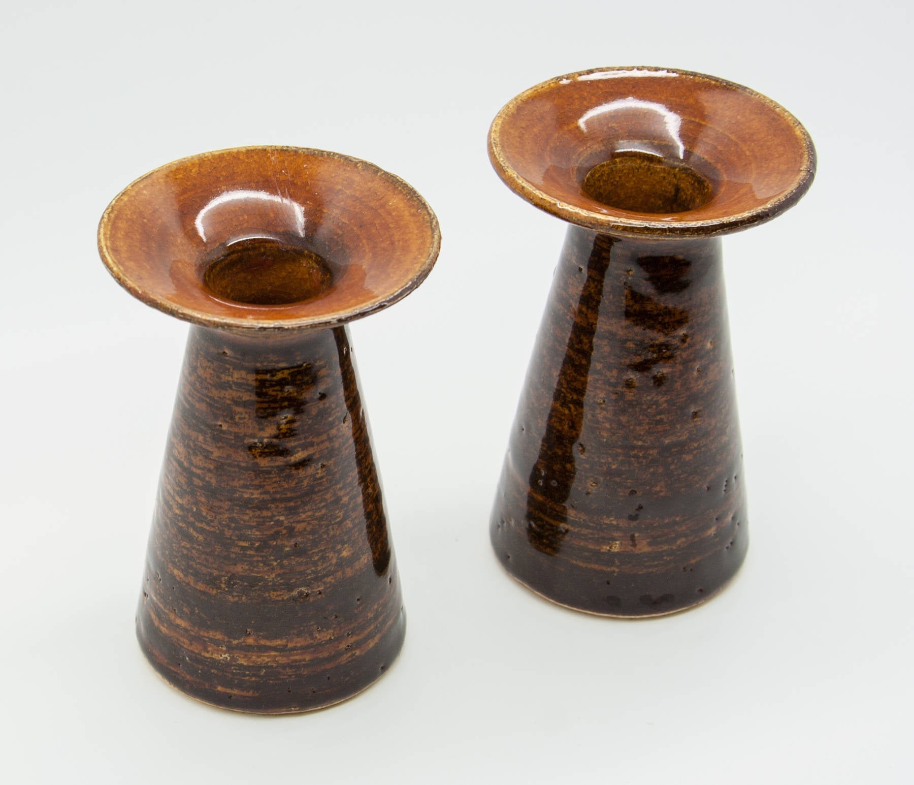 2 x JOHANNES ANDERSEN Brown Glazed Ceramic Candle Holders Mollaris.com 