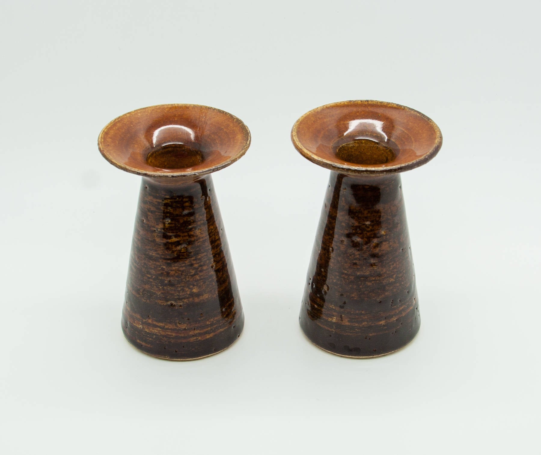 2 x JOHANNES ANDERSEN Brown Glazed Ceramic Candle Holders Mollaris.com 