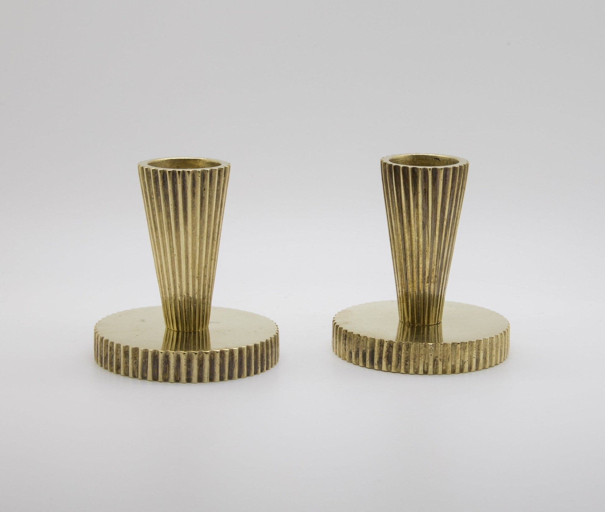 2 x Modernist TINOS Fluted Solid Bronze Candle Holders Mollaris.com 