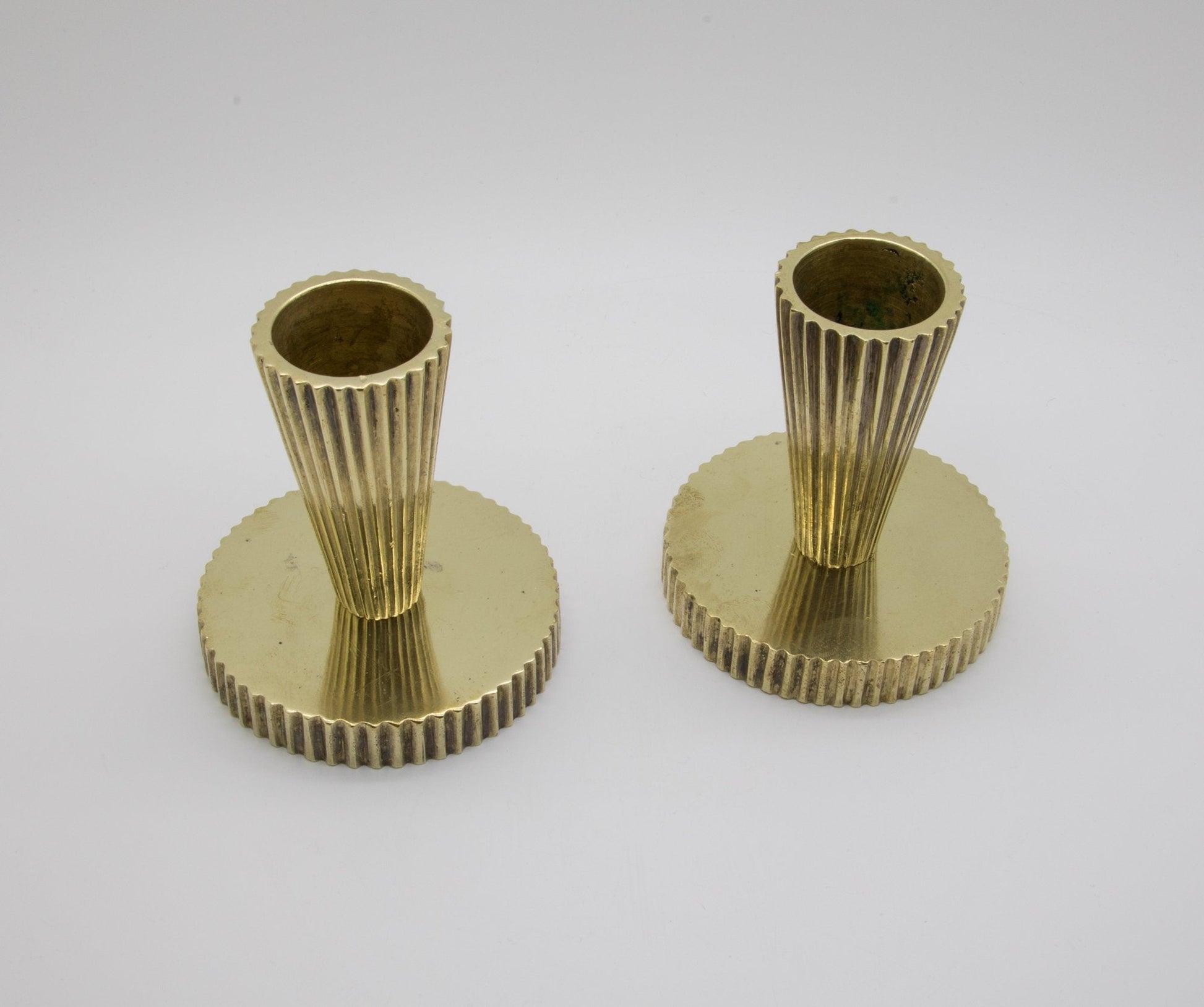 2 x Modernist TINOS Fluted Solid Bronze Candle Holders Mollaris.com 