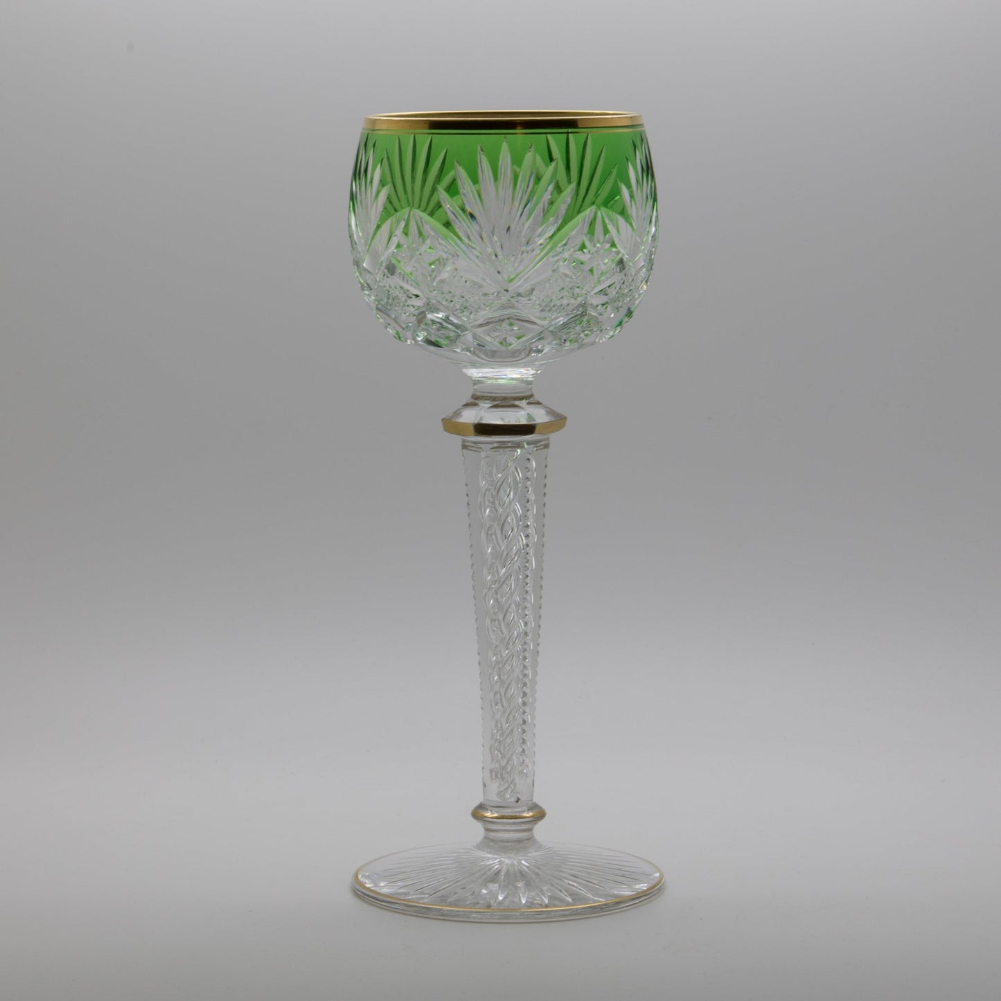6 x Cristallerie SAINT LOUIS Antique French Wine Hock Cut Green Crystal Glasses Mollaris.com 