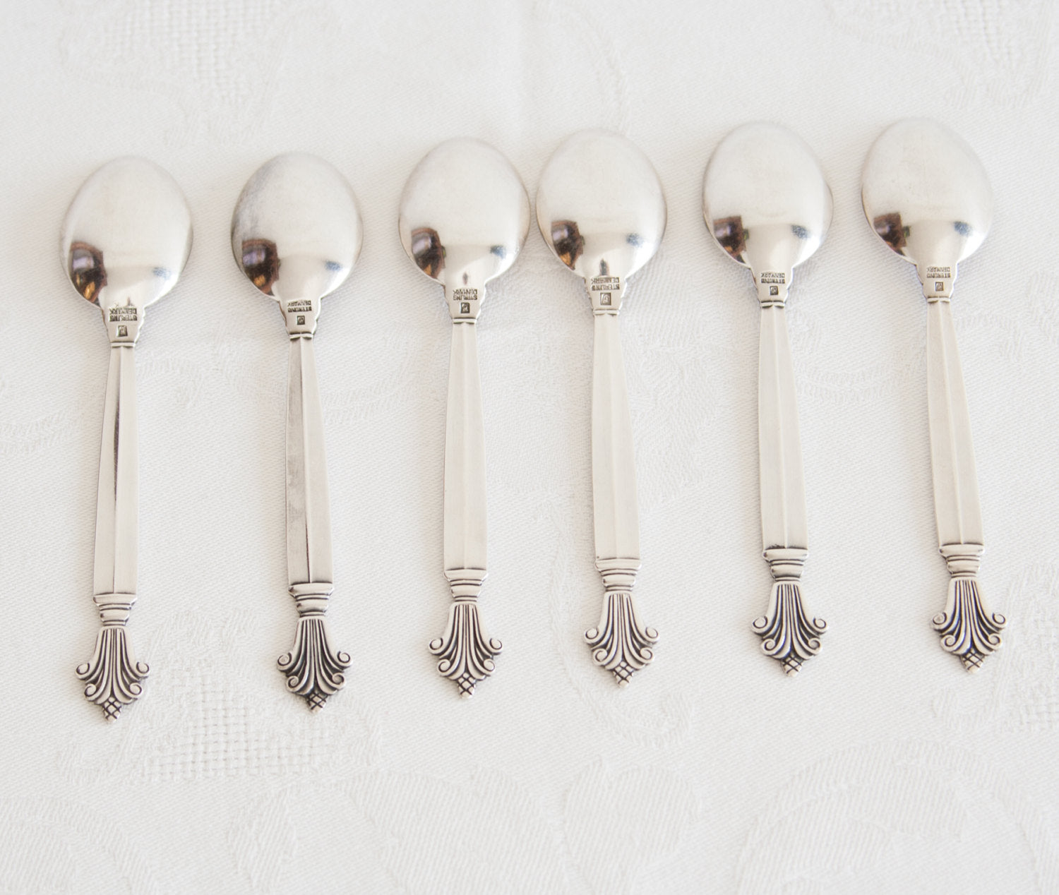 6 x Georg Jensen ACANTHUS Solid Sterling Silver (925S) Coffee Spoons Mollaris.com 