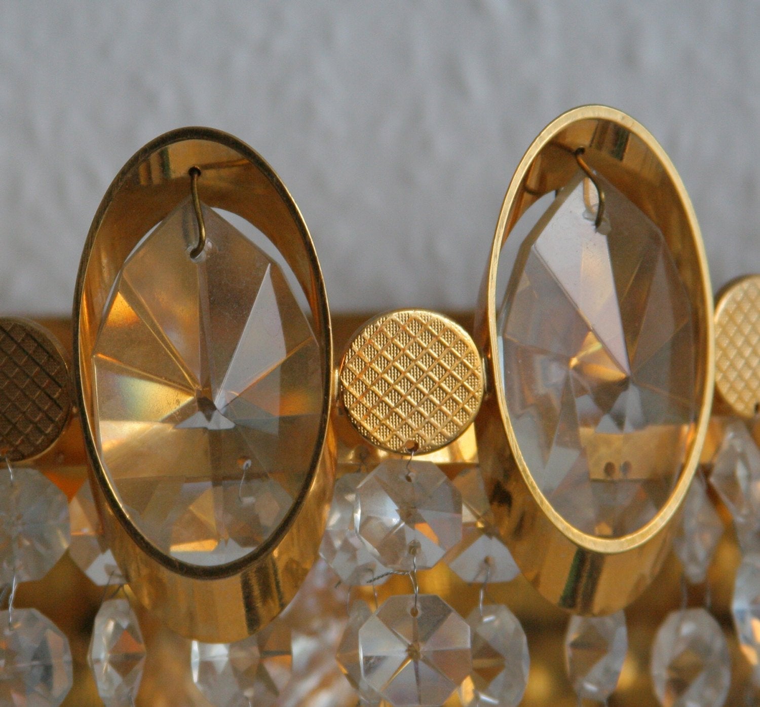 A Pair of Gold-Plated Brass Wall Sconces with Small Cut Crystal Prisms Mollaris.com 