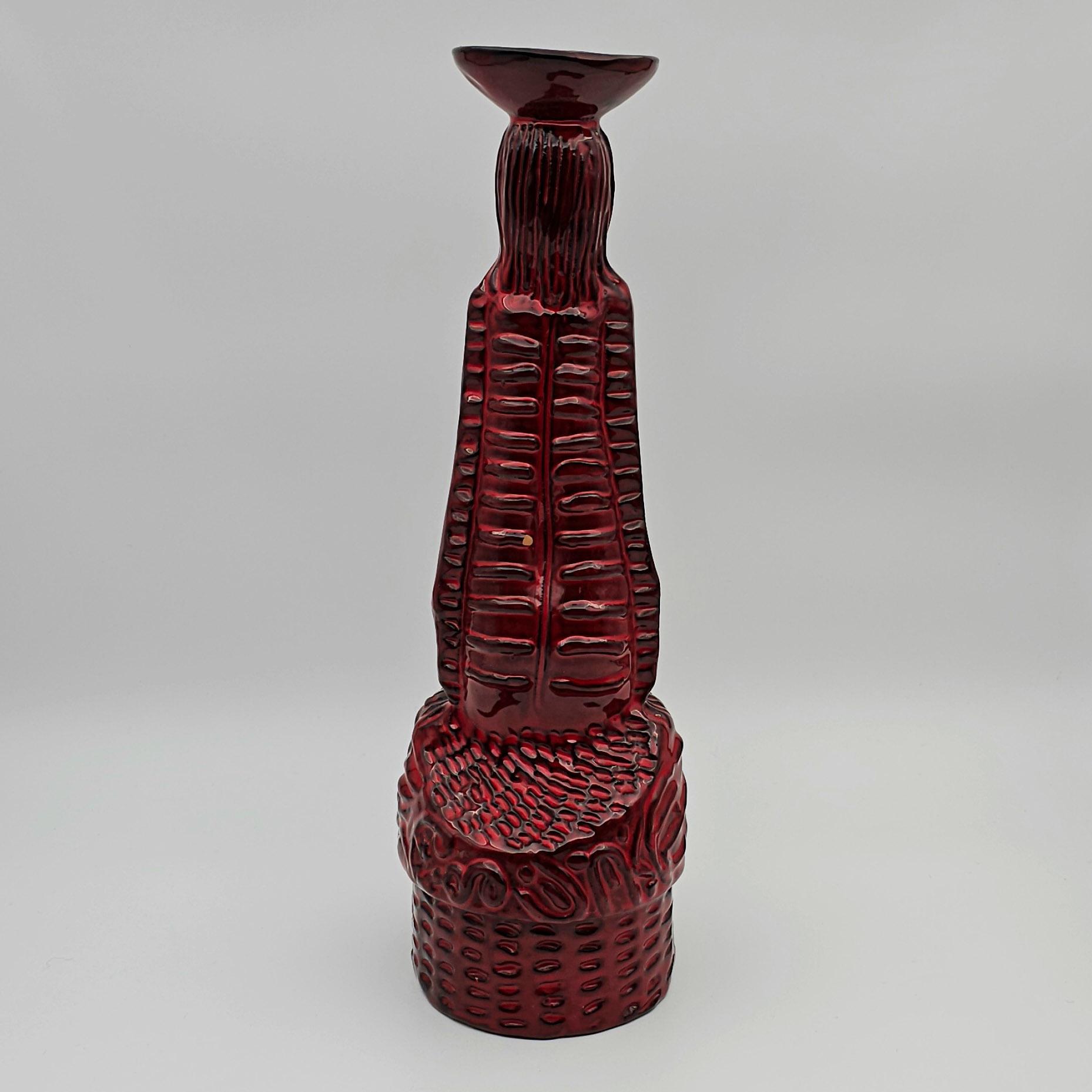 ALVINO BAGNI Large Red Glazed Human Figure Ceramic Candlestick Mollaris.com 