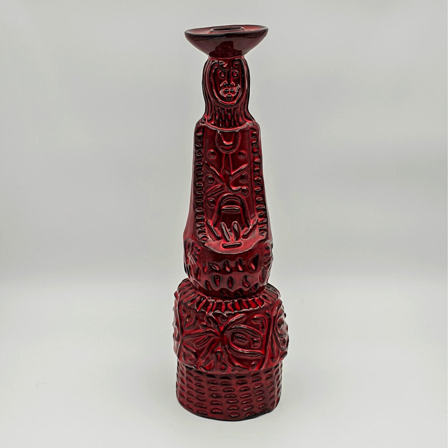 ALVINO BAGNI Large Red Glazed Human Figure Ceramic Candlestick Mollaris.com 