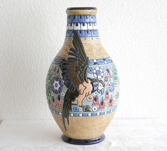 AMPHORA Campina Flowers & Parrot Ceramic Floor Vase Mollaris.com 