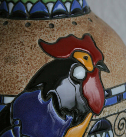 AMPHORA Campina Large Rooster & Flowers Ceramic Vase Mollaris.com 
