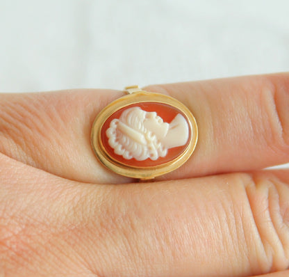 ANTIQUE Carved Shell Cameo 14K Solid Gold (585) Ring Mollaris.com 