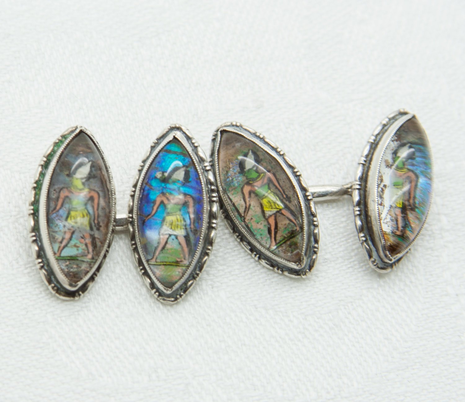 ART DECO Egyptian Revival Clear Gemstones Solid Silver (900S) Cufflinks Mollaris.com 