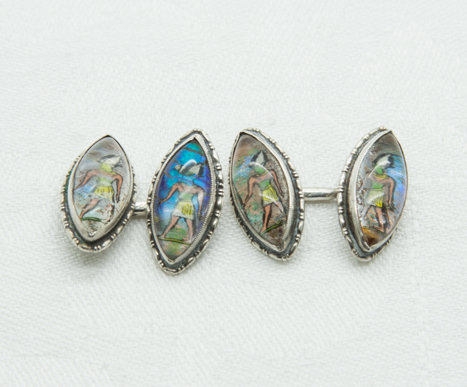 ART DECO Egyptian Revival Clear Gemstones Solid Silver (900S) Cufflinks Mollaris.com 