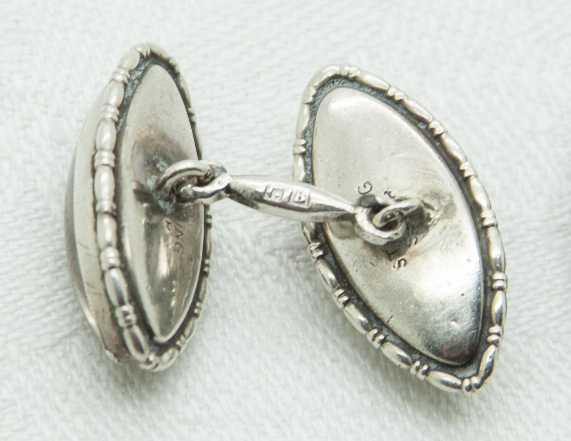 ART DECO Egyptian Revival Clear Gemstones Solid Silver (900S) Cufflinks Mollaris.com 