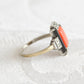 ART DECO Theodor Fahrner Style Red Coral Onyx Marcasite Solid Silver and Gold (8K) Ring Mollaris.com 