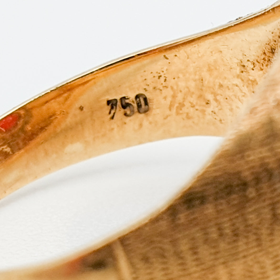 Antique Italian Coral Cabochon 18K Solid Gold (750) Ring Mollaris.com 