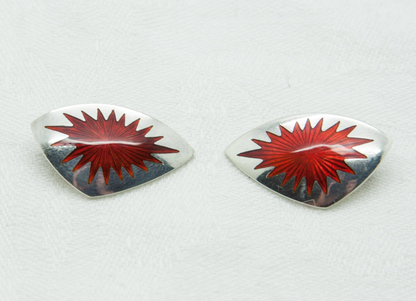 B. MARGOSSIAN Modernist Red Enamel Star Burst Clip-on Solid Sterling Silver (925S) Earrings Mollaris.com 