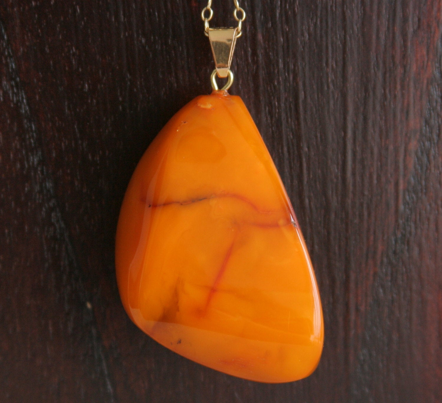 BALTIC AMBER Butterscotch Egg Yolk 20 gr Pendant on 14K Solid Gold (585) Chain Mollaris.com 