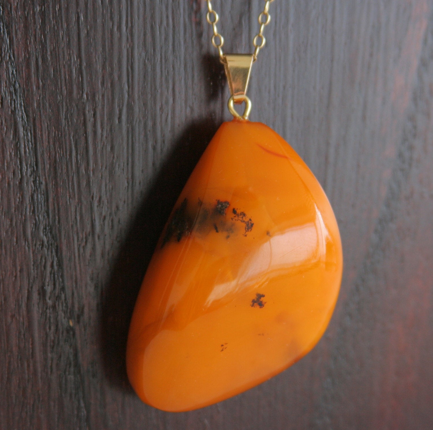 BALTIC AMBER Butterscotch Egg Yolk 20 gr Pendant on 14K Solid Gold (585) Chain Mollaris.com 