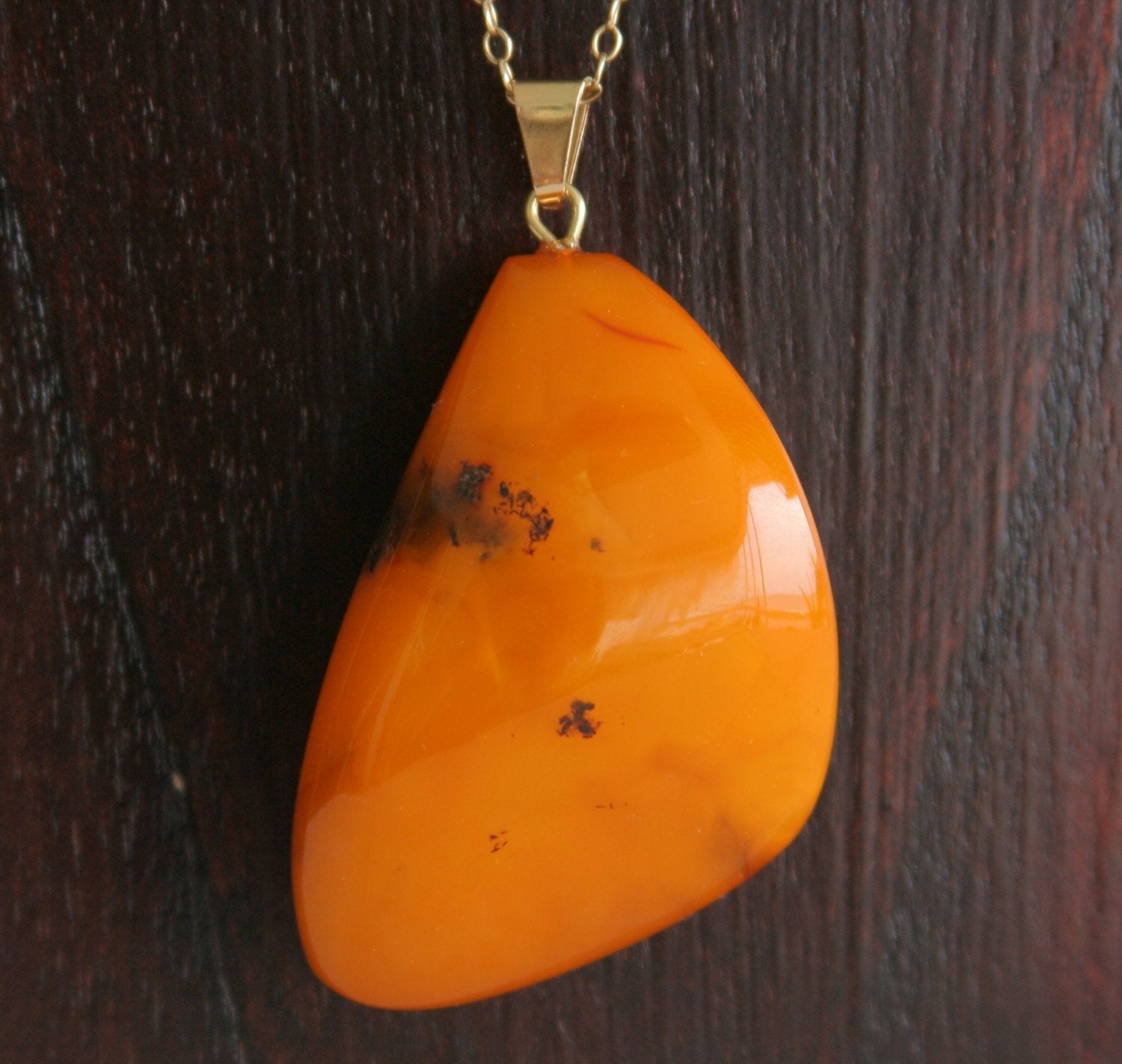 BALTIC AMBER Butterscotch Egg Yolk 20 gr Pendant on 14K Solid Gold (585) Chain Mollaris.com 